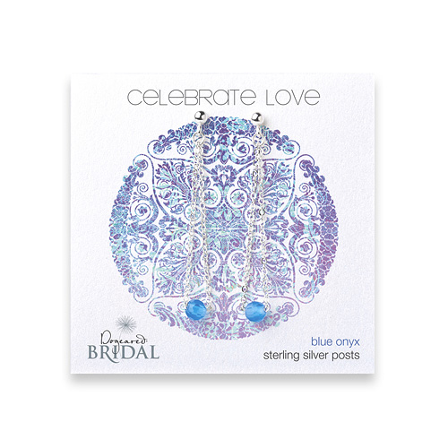 bridal celebrate love sterling silver faceted blue onyx earrings