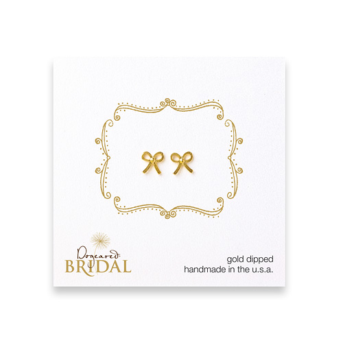 bridal bow stud earrings, gold dipped