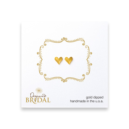 bridal heart stud earrings, gold dipped