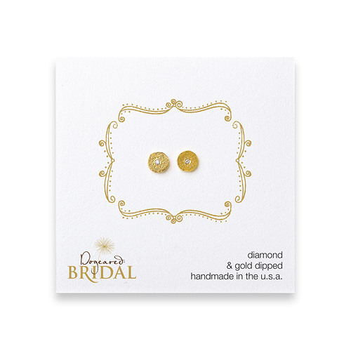bridal circle diamond stud earrings, gold dipped