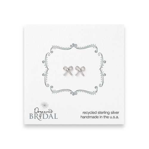bridal bow stud earrings, sterling silver