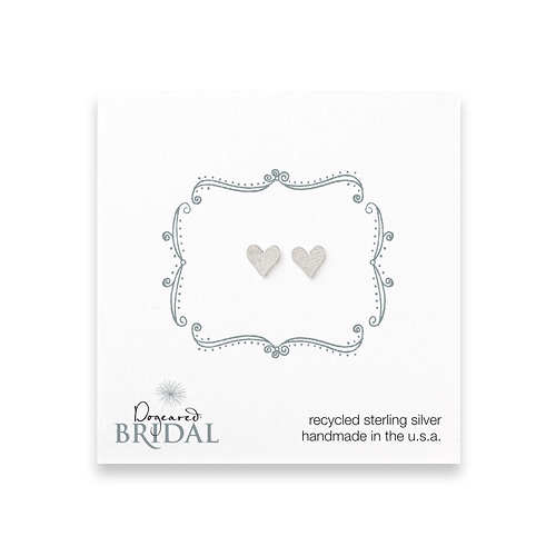 bridal heart stud earrings, sterling silver