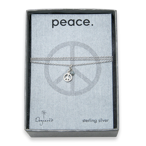 peace seed sterling silver necklace with tiny peace sign and amazonite gem