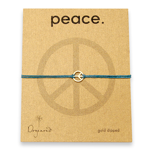 small peace bracelet gold dipped on teal irish linen