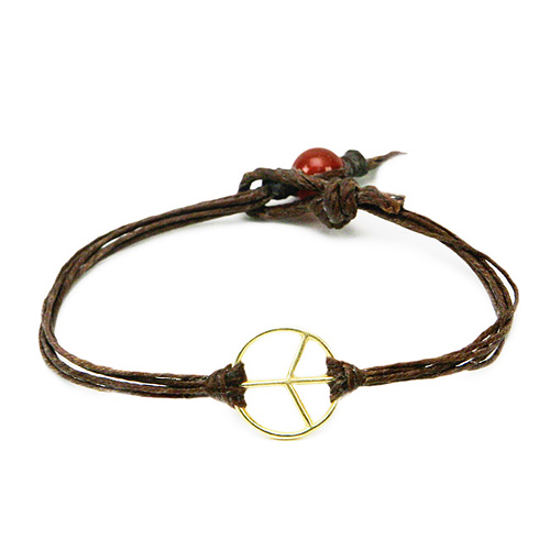 peace bracelet gold dipped on irish linen tobacco