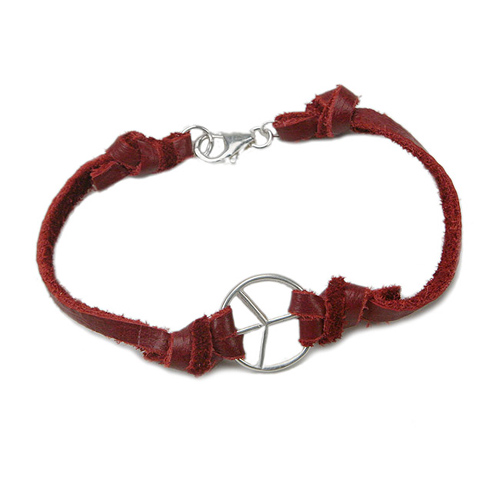peace bracelet sterling silver on scarlet leather