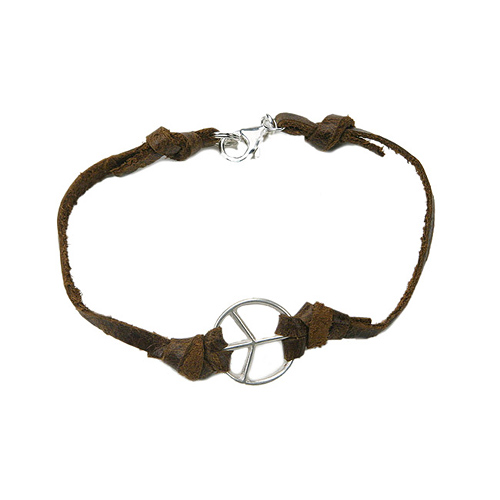 peace bracelet sterling silver on earth leather