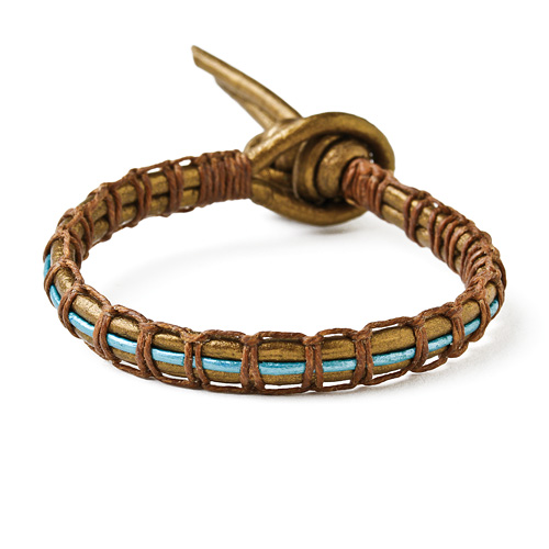 leather collection bronze and teal metallic parallel bracelet
