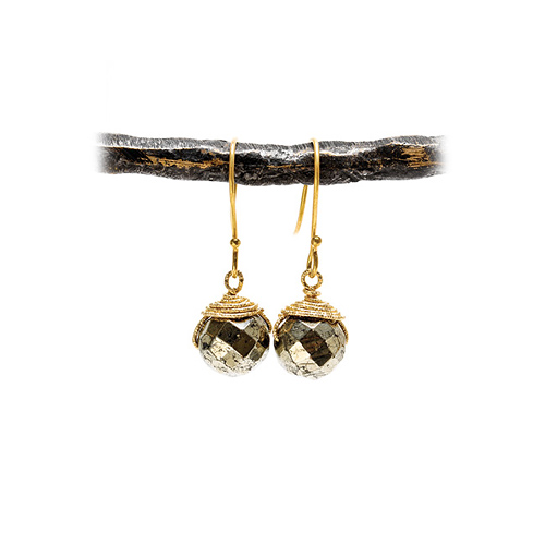 dogeared collection gold dipped wire-wrapped pyrite earrings