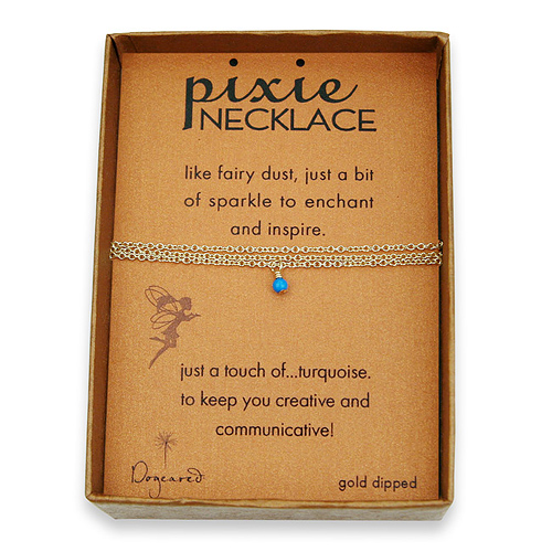 turquoise pixie necklace, gold dipped