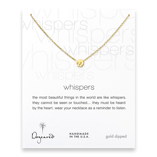 whispers skull necklace, gold dipped
