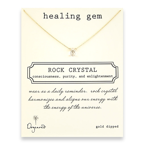 healing gem rock crystal necklace, gold dipped