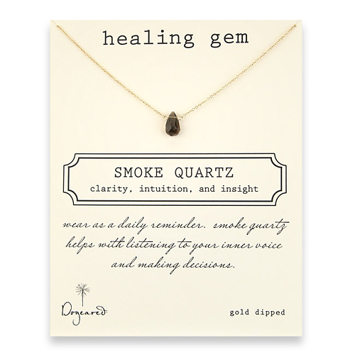 smoke quartz healing gem reminder necklace, gold dipped