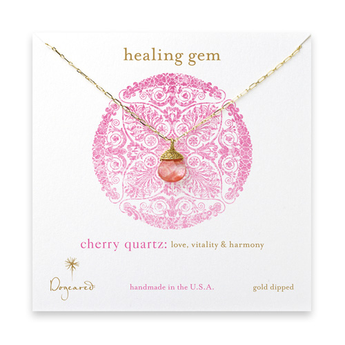 healing gem briolette cherry quartz necklace, gold dipped