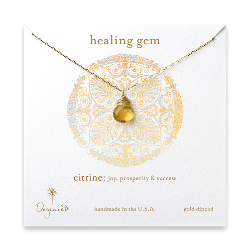 healing gem briolette citrine necklace, gold dipped