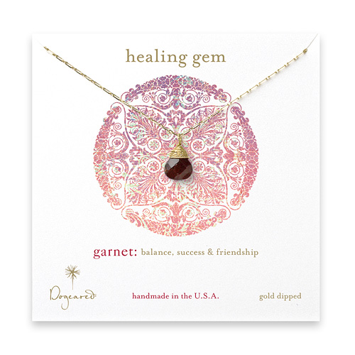 healing gem briolette garnet necklace, gold dipped