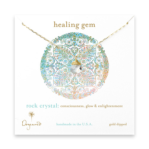healing gem briolette rock crystal necklace, gold dipped