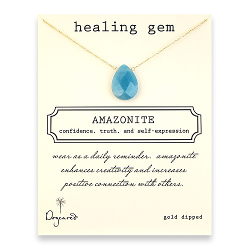 amazonite large healing gem gold dipped reminder necklace - 20 inch