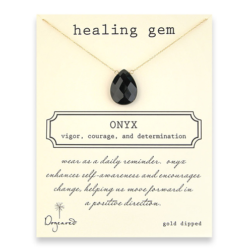 onyx large healing gem gold dipped reminder necklace - 20 inch