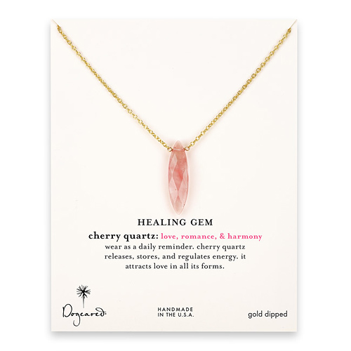 cherry quartz marquise healing gem gold dipped necklace - 24 inches