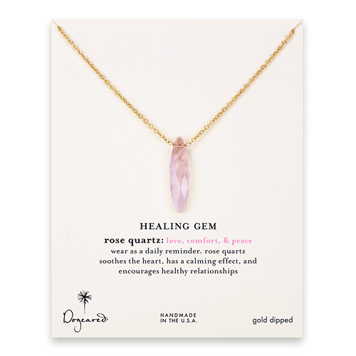 rose quartz marquise healing gem gold dipped necklace - 24 inches