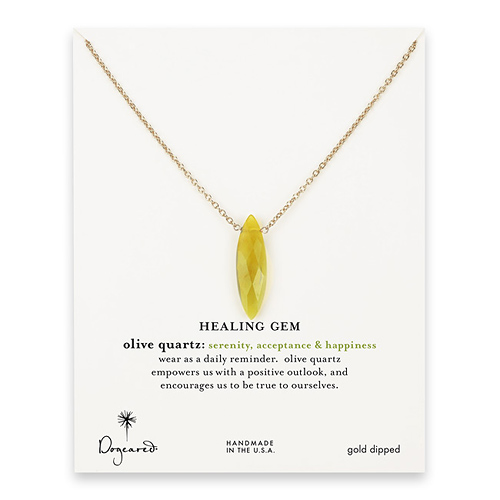 olive quartz marquise healing gem gold dipped necklace - 24 inches