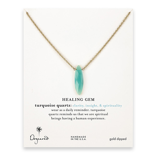 turquoise quartz marquise healing gem gold dipped necklace - 24 inches