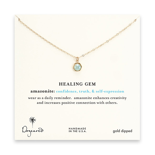 amazonite hexagon healing gem gold dipped necklace - 18 inches