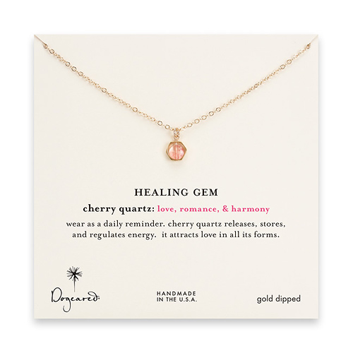 cherry quartz hexagon healing gem gold dipped necklace - 18 inches