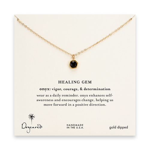black onyx hexagon healing gem gold dipped necklace - 18 inches