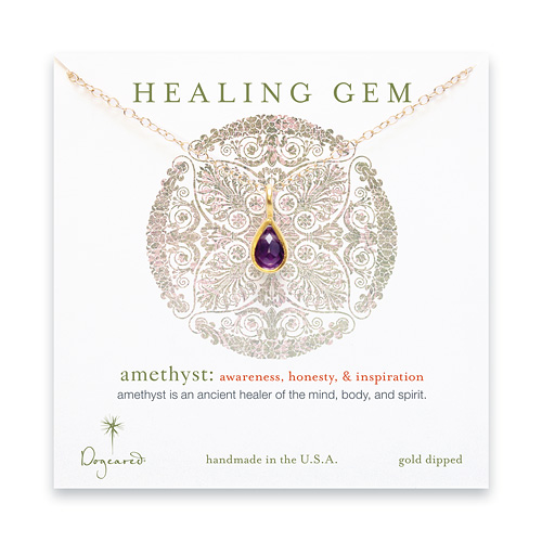 amethyst teardrop healing gem gold dipped necklace - 20 inches