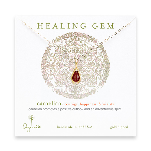 carnelian teardrop healing gem gold dipped necklace - 20 inches