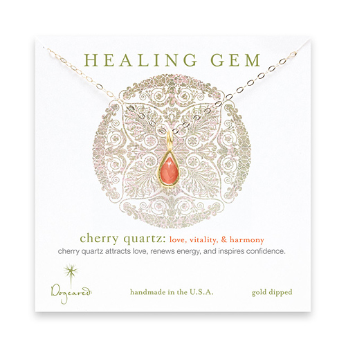 cherry quartz teardrop healing gem gold dipped necklace - 20 inches