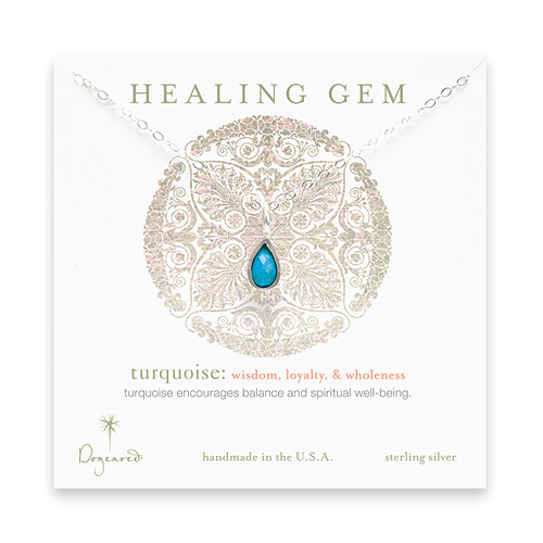 turquoise teardrop healing gem sterling silver necklace - 20 inches