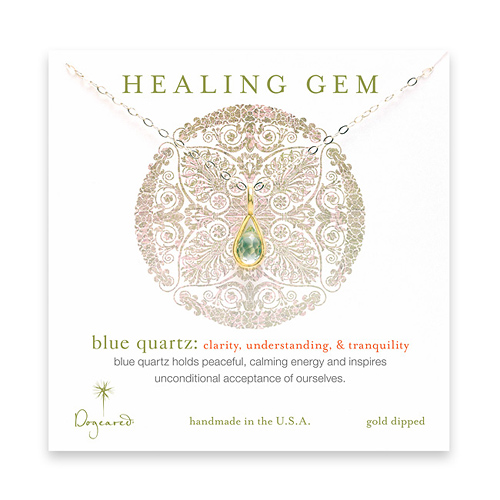 blue quartz teardrop healing gem gold dipped necklace - 20 inches
