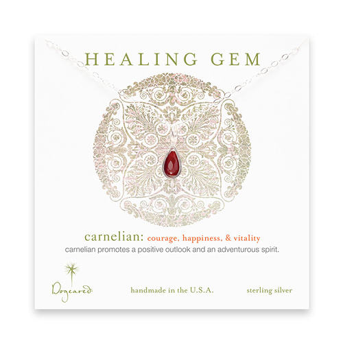 carnelian teardrop healing gem sterling silver necklace - 20 inches