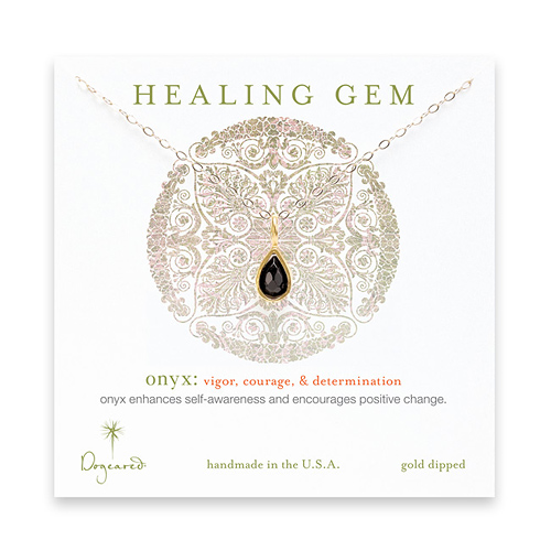 onyx teardrop healing gem gold dipped necklace - 20 inches