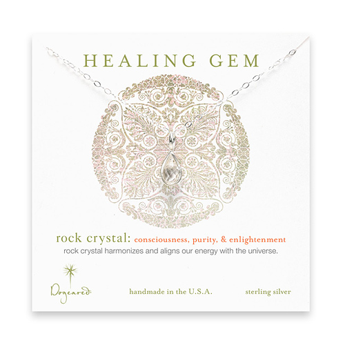 rock crystal teardrop healing gem sterling silver necklace - 20 inches