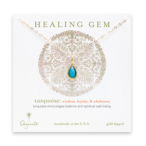 turquoise teardrop healing gem gold dipped necklace - 20 inches
