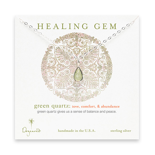 green quartz teardrop healing gem sterling silver necklace - 20 inches