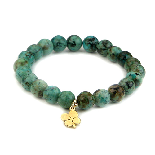 turquoise small goddess bracelet with four leaf clover