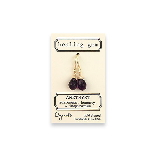 amethyst healing gem earrings, gold dipped