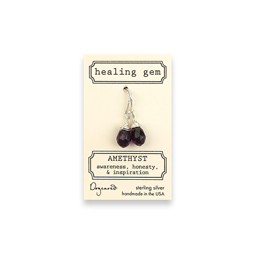 amethyst healing gem earrings, sterling silver