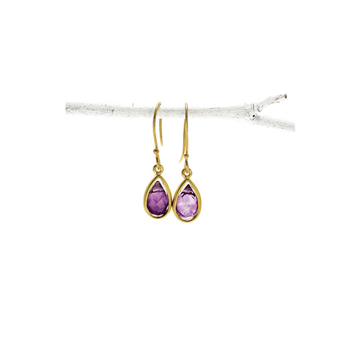 amethyst teardrop healing gem gold dipped earrings