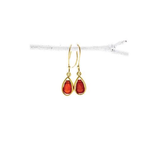 carnelian teardrop healing gem gold dipped earrings