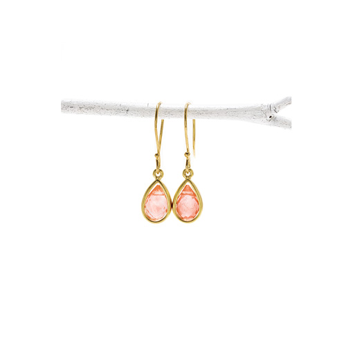 cherry quartz teardrop healing gem gold dipped earrings
