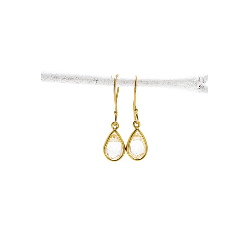 rock crystal teardrop healing gem gold dipped earrings