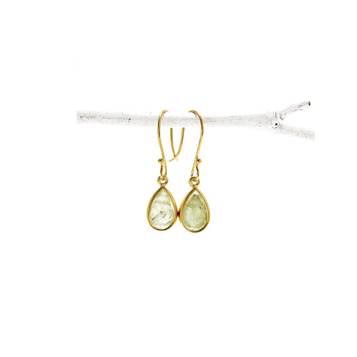 green quartz teardrop healing gem gold dipped earrings
