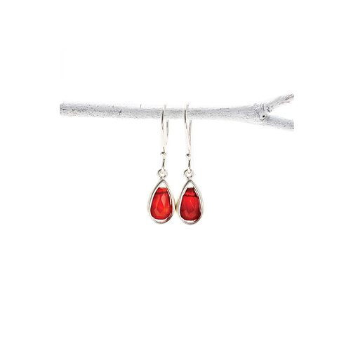 carnelian teardrop healing gem sterling silver earrings