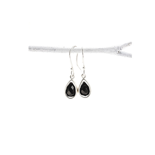 onyx teardrop healing gem sterling silver earrings